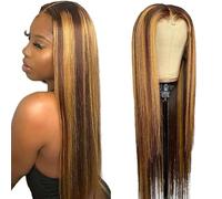 AiPliantfis Straight Human Hair Wig, Blonde Real Hair Wig, Women's 4x4 Lace Glueless Wig Wear and Go P427 Highlight Blonde Pre Plucked, 150% Density, Unprocessed Brazilian Remy Hair, 14 Inches (35.5