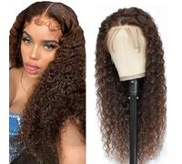 AiPliantfis Water Wave Human Hair Wig, Brown Real Hair Wig, Women's 4x4 Lace Front Glueless Wig, Wear and Go #4 Chocolate Real Hair, Pre-Plucked, 150% Density, Unprocessed Brazilian Remy Hair, 30
