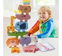 AIPLUX Wooden Toddler Building Block Animal Stacking & Montessori Educational Toys - Fine Motor Skills Manor Gifts Boys Girls 1-4 Years