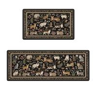 Aipon Cat Kitchen Rug Mats for Floor Cushioned Anti Fatigue Vintage Black Kitchen Rugs Sets of 2 Cute Mushroom Floral Botanical Non Slip Waterproof Memory Foam Standing Floor Mat for Laundry Sink