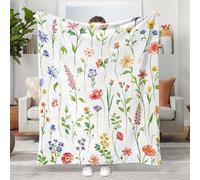 Aipon Floral Throw Blanket for Women, 50 x 60 Inch Red Green Wildflowers Leaves Botanical Patterned Throw Blanket Gifts for Women, Cozy Soft Plush Fuzzy Throw Blankets for Couch Bed