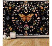 Aipon Orange Butterfly Moon Flower Tapestry Botanical Floral Plant Boho Tapestry for Bedroom Aesthetic Vintage Tapestries Wall Hanging for Living Room Dorm (36.00" x 48.00", Orange)