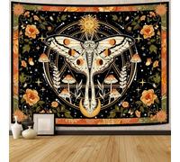 Aipon Orange Moth Tapestry Boho Retro Floral Flowers Tapestries Aesthetic Vintage Mushroom Tapestries for Bedroom Indie Sun Moon Tapestry Wall Hanging for Living Room Dorm (48'' × 36'')