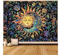 Aipon Sun and Moon Tapestry for Bedroom Boho Hippie Floral Wall Tapestry Aesthetic Vintage Stained Glass Plant Extra Large Tapestries Wall Hanging for Living Room Dorm 90 x 68 Inch