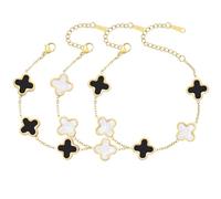 AIPPK 18K Gold Plated Clover Bracelet Set for Women Fashion Simple Four Leaf Lucky Flower Bracelets Jewelry Gifts for Women 3Pcs, M, Stainless Steel, no gemstone