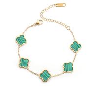 AIPPK 18K Gold Plated Clover Lucky Bracelet for Women White/Black/Red/Green Flower Four Leaf Link Bracelets Trendy Jewelry Gifts for Women, 6.41, Stainless Steel, no gemstone