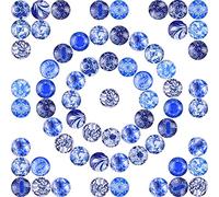 Aipridy 200 Pieces 12mm Mosaic Printed Glass Dome Cabochons Mixed Color Flower Pattern Half Round Crafts Mosaic Tiles for Photo Pendant Jewelry Making (12mm, Blue and White)