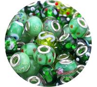 AIPRIDY 50Pcs 15x11mm Murano Large Hole Glass Beads Lemon Color with Silver Brass Cores European Beads for Jewelry Making (Green)
