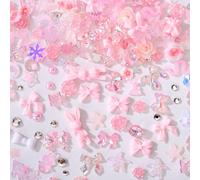 AIPULIDUO 3D Flower Nail Charms,118 Pcs Mixed Size Camellia Rose Color Leaves, Pearl Beads for Accessories Nails Butterfly Star Bow Rabbit Animal Shaped Rhinestones DIY Decoration (Pink)