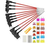 Aiqeer 10 Pieces 12V / 24V Add-a-Circuit Fuse Taps Set, Car Piggy Back Fuse Holder with Wire Harness, Free 18 Pieces Blade Fuses and Fuse Puller (Butt Terminal)