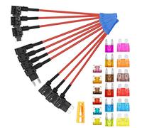 Aiqeer 10 Pieces 12V/24V Piggy Back Holders Set, Car Add-a-Circuit Tap with Wire Harness, Free 18 Piece Blade Fuse