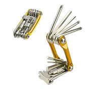 Aiqeer 11 in 1 Multifunction Bike Repair Tool, Portable Foldable Bicycle Repair Tool, Compact Mini Bike Maintenance Tool Kit (Golden)