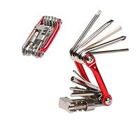 Aiqeer 11 in 1 Multifunction Bike Repair Tool, Portable Foldable Bicycle Repair Tool, Compact Mini Bike Maintenance Tool Kit (Red)