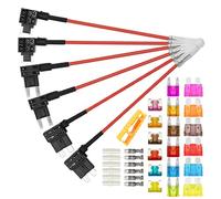 Aiqeer 12V/24V Add-a-Circuit Fuse Tap Set - 6-Piece Car Piggy-Back Holder with Wire Harness and Bladed Fuses with Puller