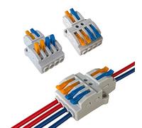 Aiqeer 15 Pcs KV424 Lever-Nut Wire Connectors, 2 in 4 out 6 Ports Conductor Compact Wire Connectors, Cable Clamp Terminal Block Quick Spring Connector