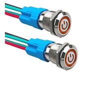 Aiqeer 2 Pcs 12 mm Self-locking Latching Push Button Switch, 12V / 24V 3A Car Ignition Starter Switch, IP66 Waterproof Stainless Steel Push Button Switch, with Pre-Wired Socket (Yellow LED)