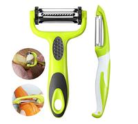 Aiqeer 2 Pcs Multifunction Peelers Set, 3 in 1 Peeler and Straight Peeler, Vegetable Peeler, Fruit Peeler, Swivel Peeler, Carrot Peeler, Potato Peeler (Green)