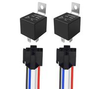 Aiqeer 2 Pieces 4 Pin Car Relay, 12V 40A SPST Automotive Relay with Harness Socket and Pre-Wired (Black)