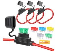 Aiqeer 3 Pieces 32V Medium Inline Fuse Holders, Waterproof Car in-Line Standard Blade Fuse Holder with 16 AWG Wire, Free 10 Pieces Standard Blade Fuses and Fuse Puller
