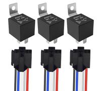 Aiqeer 3 Pieces 4 Pin Car Relay, 24V 40A SPST Automotive Relay with Harness Socket and Pre-Wired (Black)