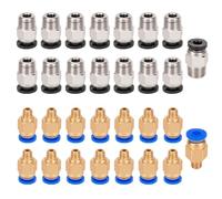 Aiqeer 30 Pieces 3D Printer Pneumatic Connector Set (15 Pieces PC4-M6 Pneumatic Quick Fitting and 15 Pieces PC4-M10 Pneumatic Straight Fitting)