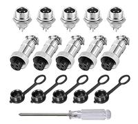 Aiqeer 5 Pcs 3-Pin GX12 Aviation Connector, 12 mm Thread Panel Metal Aviation Cable Connector, 5A Male Female Aviation Connector Plug Socket Kit, with Rubber Cap and Phillips Screwdriver