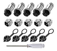 Aiqeer 5 Pcs 3-Pin GX16 Aviation Connector, 16 mm Thread Panel Metal Aviation Cable Connector, 5A Male Female Aviation Connector Plug Socket Kit, with Rubber Cap and Phillips Screwdriver
