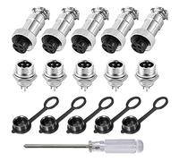 Aiqeer 5 Pcs 4-Pin GX12 Aviation Connector, 12 mm Thread Panel Metal Aviation Cable Connector, 5A Male Female Aviation Connector Plug Socket Kit, with Rubber Cap and Phillips Screwdriver