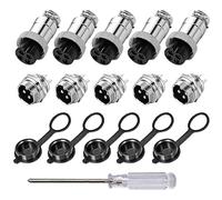 Aiqeer 5 Pcs 4-Pin GX16 Aviation Connector, 16 mm Thread Panel Metal Aviation Cable Connector, 5A Male Female Aviation Connector Plug Socket Kit, with Rubber Cap and Phillips Screwdriver