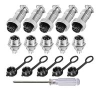 Aiqeer 5 Pcs 6-Pin GX12 Aviation Connector, 12 mm Thread Panel Metal Aviation Cable Connector, 5A Male Female Aviation Connector Plug Socket Kit, with Rubber Cap and Phillips Screwdriver