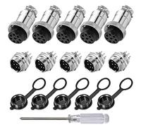Aiqeer 5 Pcs 8-Pin GX16 Aviation Connector, 16 mm Thread Panel Metal Aviation Cable Connector, 5A Male Female Aviation Connector Plug Socket Kit, with Rubber Cap and Phillips Screwdriver