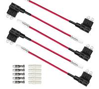 Aiqeer 5 Pieces 12V / 24V Medium Add-a-Circuit Fuse Taps, Car Piggy Back Fuse Holder with Wire Harness, Free 15 Pieces Standard Blade Fuses and Fuse Puller (Butt Terminal)