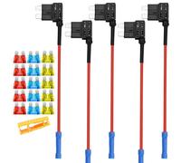 Aiqeer 5 Pieces 12V / 24V Medium Piggy Back Fuse Holders, Car Add-a-Circuit Fuse Tap with Wire Harness, Free 15 Pieces Standard Blade Fuses and Fuse Puller (Crimp Terminal)