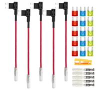 Aiqeer 5 Pieces 12V / 24V Small Add-a-Circuit Fuse Taps, Car Piggy Back Fuse Holder with Wire Harness, Free 15 Pieces Mini Blade Fuses and Fuse Puller (Butt Terminal)