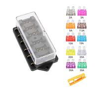 Aiqeer 6 Way Car Blade Fuse Block, 12V / 24V / 32V / 48V Universal Standard Blade Fuse Holder, Car Blade Fuse Box with Damp-Proof Cover, for Car, Truck, Boat, Marine
