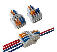 Aiqeer 9 Pcs KV424 Lever-Nut Wire Connectors, 2 in 4 out 6 Ports Conductor Compact Wire Connectors, Cable Clamp Terminal Block Quick Spring Connector