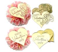 AiQi Bakes 24pcs Rose Carving Gold Mirror Acrylic Heart Shape Happy Valentine's Day Cupcake Decorations, Valentine's Day Cake Party Supplies Gifts