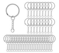 AiQInu 100 Pieces 25 mm Key Rings with Chain, Split Chain Key Rings, DIY Key Ring for Key Holder Crafts Crafts - Silver