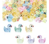 AiQInu 100 Pieces Mini Resin Duck Set 6 Colors - Sparkling Mini Figures, Mini Duck Statues, Suitable for Aquariums, Gardens, Landscapes, Dollhouses