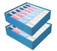 AiQInu 2-Piece Foldable Drawer Organiser, 24 Cell, Blue, Unisex, Wardrobe Drawer Divider for Underwear, Socks, Ties, Belts