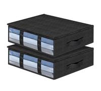 AiQInu 2 Set Foldable Underbed Clothes Storage Boxes with Zip Window Transparent Bed Organiser Wardrobe for Clothes Blankets Quilts 60 x 45 x 15 cm