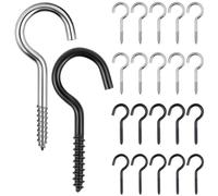 AiQInu 20 x Screw Hooks, 40 mm Wall Hook and Ceiling Hook - Stainless Steel Wall Hooks for Versatile Home or Office Storage Black and Silver