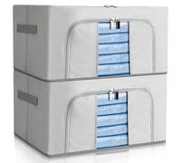 AiQInu 24L Storage Box with Lid, Pack of 2, Storage Bag for Duvets with Zips, Metal Frame, Clear Window, Oxford Fabric Protect, for Clothes, Bedding - 40 x 30 x 20 cm