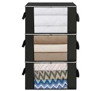 AiQInu 3PCS 90L Foldable Storage Box for Clothes and Blankets with Reinforced Handle for Bed Linen 60 x 44 x 35 cm Black