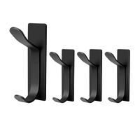 AiQInu 4 Pieces Wall Sticker Hooks, Bathrobe Holder, Stainless Steel Coat Hook for Kitchen and Bathroom, Black