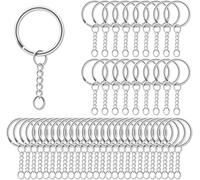 AiQInu 80 Pieces 25 mm Split Key Rings with Chain, Key Rings for DIY, Hobbies - Silver