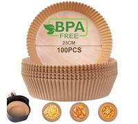 AiQInu Baking Paper for Hot Air Fryer, Airfryer Baking Paper, Round, 23 cm, Pack of 100, BPA-Free, Waterproof, Oil-Proof, Parchment Paper, Liner, Airfryer Accessories for Hot Air Fryer, Oven,