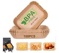 AiQInu Baking Paper for Hot Air Fryer with Double Chamber, Pack of 100, 20.5 x 14 cm, BPA-Free, Rectangular Airfryer Baking Paper, Non-Stick, Disposable, Waterproof, Oil-Proof, Parchment Paper, Liner,