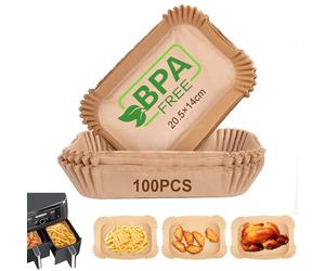 AiQInu Baking Paper for Hot Air Fryer with Double Chamber, Pack of 100, 20.5 x 14 cm, BPA-Free, Rectangular Airfryer Baking Paper, Non-Stick, Disposable, Waterproof, Oil-Proof, Parchment Paper, Liner,