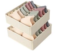 AiQInu Bra Drawer Organizer, Set of 2 Folding Underwear Drawers with 7 Compartments, Wardrobe Organizer Underwear Divider Fabric for Storing Bras, Socks and Ties